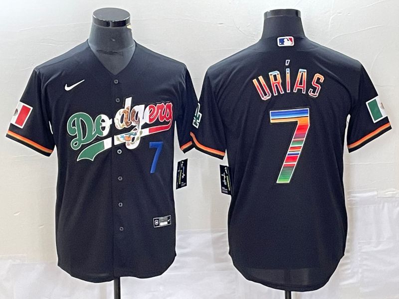 Men Los Angeles Dodgers 7 Urias Black rainbow Nike Game MLB Jersey style 2